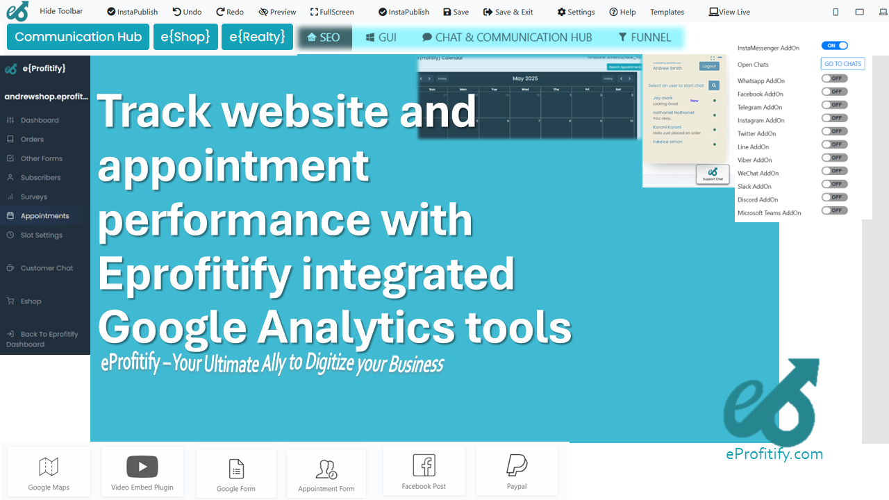 Track website and appointment performance with Eprofitify integrated Google Analytics tools